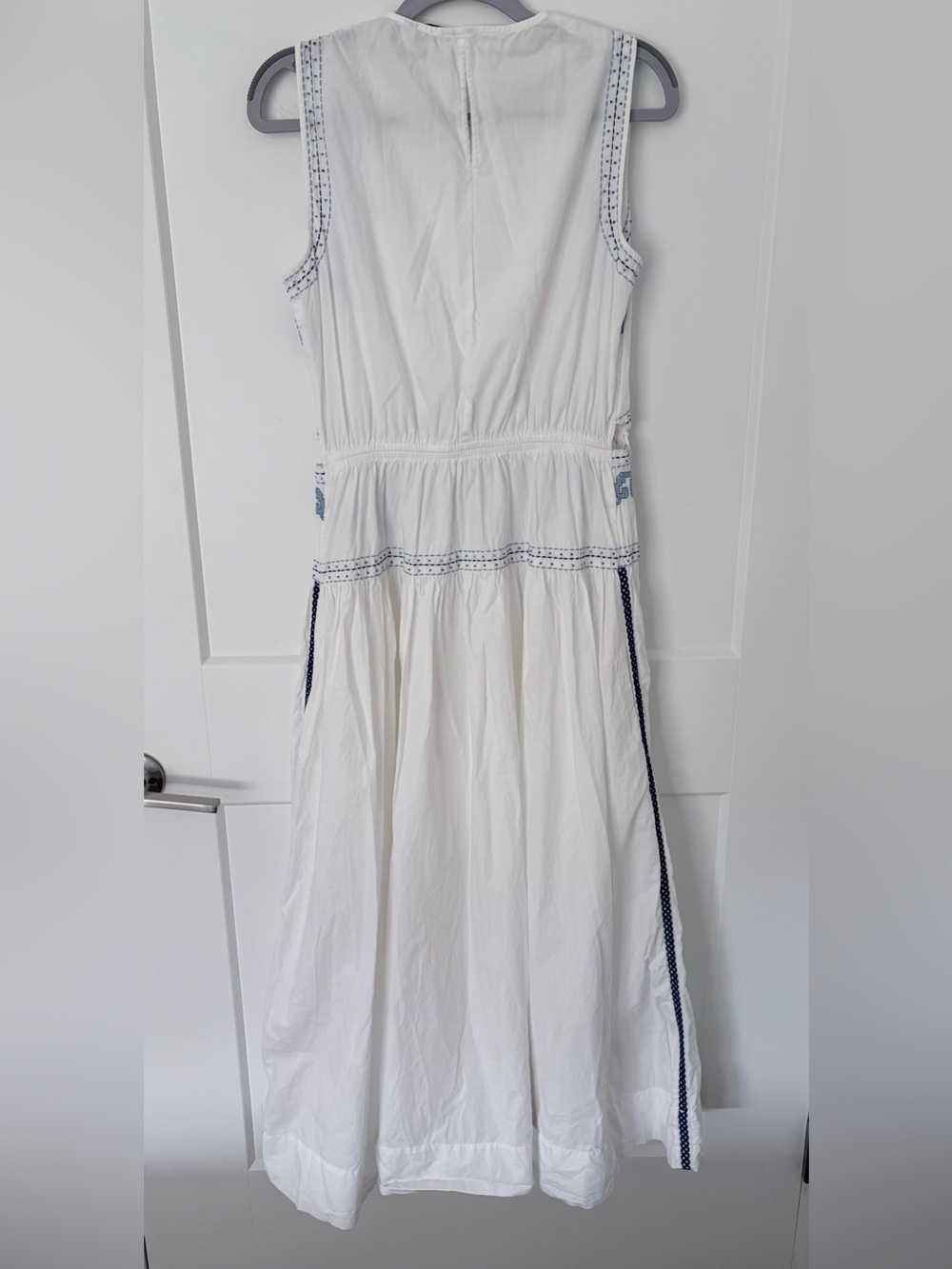 Zara Grecian Inspired White and Blue Embroidered Sleeveless Midi Dress NWOT - Picture 7 of 14